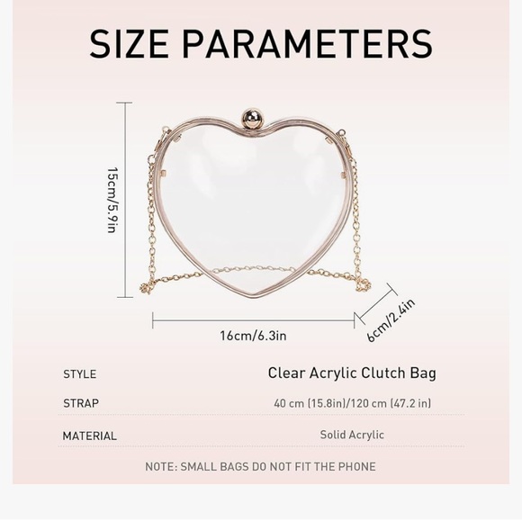 NIB JAMBHALA Clear Acrylic Clutch Bag Mini Heart Handbag Evening Pouch Chain. - Picture 2 of 3